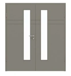 HÖRMANN Doppelflügeltür Groove 78 Staubgrau RAL 7037 Lack DesignLine Mit Lichtausschnitt LA 24 Schlossseitig Mit Zarge