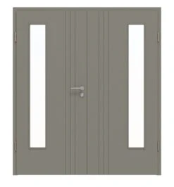 HÖRMANN Doppelflügeltür Groove 85 Staubgrau RAL 7037 Lack DesignLine Mit Lichtausschnitt LA 24 Bandseitig Mit Zarge