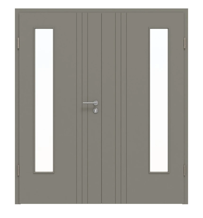 HÖRMANN Doppelflügeltür Groove 85 Staubgrau RAL 7037 Lack DesignLine Mit Lichtausschnitt LA 24 Bandseitig Mit Zarge 1 HÖRMANN Doppelflügeltür Groove 85 Staubgrau RAL 7037 Lack DesignLine Mit Lichtausschnitt LA 24 Bandseitig Mit Zarge