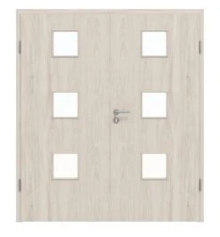 HÖRMANN Doppelflügeltür Gebürstete Salzeiche Duradecor ProLine Mit Lichtausschnitt LA 10 Mit Zarge