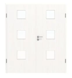 HÖRMANN Doppelflügeltür Gebürstetes Weiß Duradecor ProLine Mit Lichtausschnitt LA 10 Mit Zarge