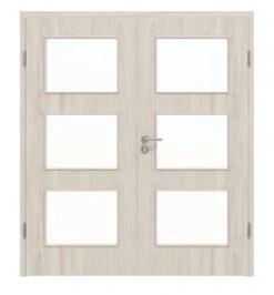 HÖRMANN Doppelflügeltür Gebürstete Salzeiche Duradecor ProLine Mit Lichtausschnitt LA 11 Mit Zarge