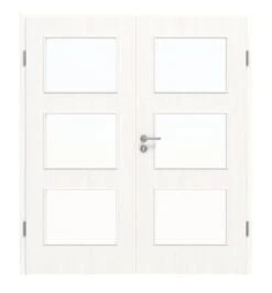 HÖRMANN Doppelflügeltür Gebürstetes Weiß Duradecor ProLine Mit Lichtausschnitt LA 11 Mit Zarge