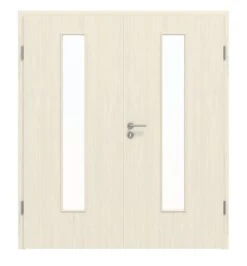 HÖRMANN Doppelflügeltür Gebürstete Pinie Duradecor ProLine Mit Lichtausschnitt LA 24 Mittig Mit Zarge