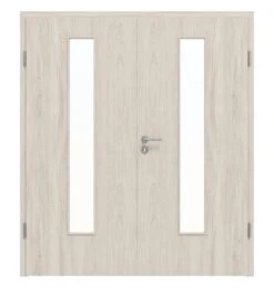 HÖRMANN Doppelflügeltür Gebürstete Salzeiche Duradecor ProLine Mit Lichtausschnitt LA 24 Mittig Mit Zarge
