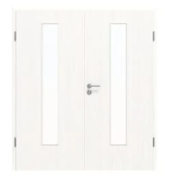 HÖRMANN Doppelflügeltür Gebürstetes Weiß Duradecor ProLine Mit Lichtausschnitt LA 24 Mittig Mit Zarge