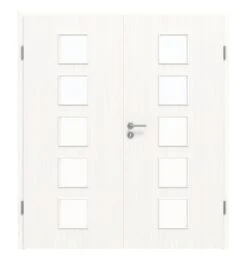 HÖRMANN Doppelflügeltür Gebürstetes Weiß Duradecor ProLine Mit Lichtausschnitt LA 5 Mit Zarge