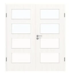 HÖRMANN Doppelflügeltür Gebürstetes Weiß Duradecor ProLine Mit Lichtausschnitt LA 9 Mit Zarge