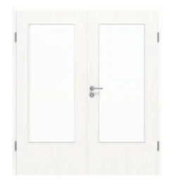 HÖRMANN Doppelflügeltür Gebürstetes Weiß Duradecor ProLine Mit Lichtausschnitt LA-DIN Mit Zarge
