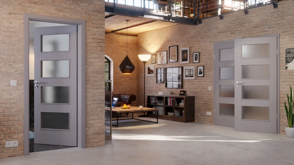 HÖRMANN Doppelflügeltür Staubgrau RAL 7037 Duradecor ProLine Mit Lichtausschnitt LA 9 Mit Zarge 2 HÖRMANN Doppelflügeltür Staubgrau RAL 7037 Duradecor ProLine Mit Lichtausschnitt LA 9 Mit Zarge - Image 2