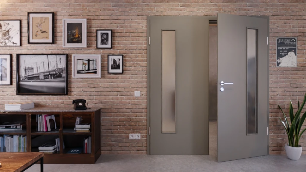 HÖRMANN Doppelflügeltür Staubgrau RAL 7037 Lack ProLine Mit Lichtausschnitt LA-24 Bandseitig Mit Zarge 3 HÖRMANN Doppelflügeltür Staubgrau RAL 7037 Lack ProLine Mit Lichtausschnitt LA-24 Bandseitig Mit Zarge - Image 3