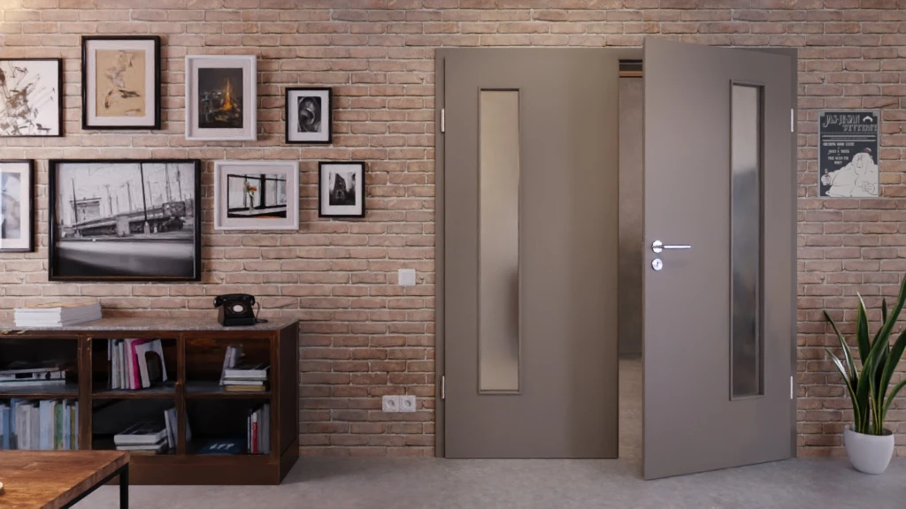 HÖRMANN Doppelflügeltür Taupe RAL 7048 Lack ProLine Mit Lichtausschnitt LA-24 Bandseitig Mit Zarge 3 HÖRMANN Doppelflügeltür Taupe RAL 7048 Lack ProLine Mit Lichtausschnitt LA-24 Bandseitig Mit Zarge - Image 3