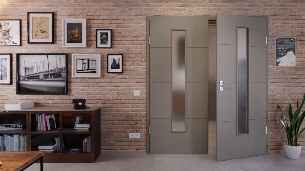 HÖRMANN Doppelflügeltür Groove 34 Staubgrau RAL 7037 Lack DesignLine Mit Lichtausschnitt LA 24 Mittig Mit Zarge 3 HÖRMANN Doppelflügeltür Groove 34 Staubgrau RAL 7037 Lack DesignLine Mit Lichtausschnitt LA 24 Mittig Mit Zarge - Image 3