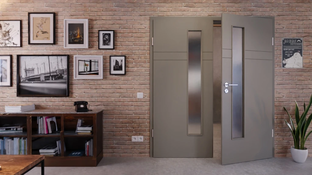 HÖRMANN Doppelflügeltür Groove 78 Staubgrau RAL 7037 Lack DesignLine Mit Lichtausschnitt LA 24 Schlossseitig Mit Zarge 3 HÖRMANN Doppelflügeltür Groove 78 Staubgrau RAL 7037 Lack DesignLine Mit Lichtausschnitt LA 24 Schlossseitig Mit Zarge - Image 3