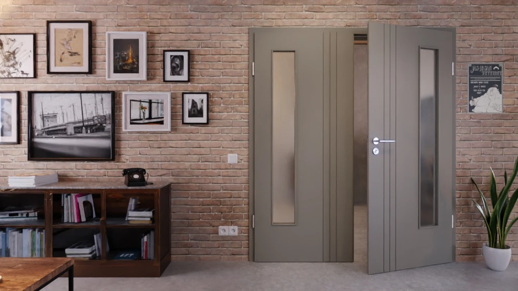 HÖRMANN Doppelflügeltür Groove 85 Staubgrau RAL 7037 Lack DesignLine Mit Lichtausschnitt LA 24 Bandseitig Mit Zarge 3 HÖRMANN Doppelflügeltür Groove 85 Staubgrau RAL 7037 Lack DesignLine Mit Lichtausschnitt LA 24 Bandseitig Mit Zarge - Image 3