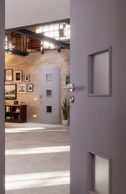 HÖRMANN Innentür Staubgrau RAL 7037 Duradecor ProLine Mit Lichtausschnitt LA 10 -Türen Verkauf 2.3 innentueren baseline duradecor glatt la 10 staubgrau 208812 stilwelt closeup