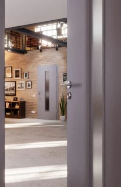 HÖRMANN Innentür Staubgrau RAL 7037 Duradecor ProLine Mit Lichtausschnitt LA 24 -Türen Verkauf 2.3 innentueren baseline duradecor glatt la 24 staubgrau 208818 stilwelt closeup