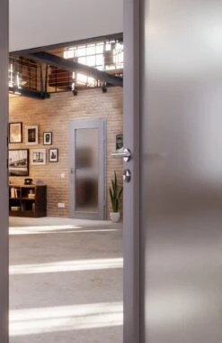 HÖRMANN Innentür Staubgrau RAL 7037 Duradecor ProLine Mit Lichtausschnitt LA 27 -Türen Verkauf 2.3 innentueren baseline duradecor glatt la 27 staubgrau 208821 stilwelt closeup