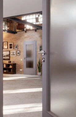 HÖRMANN Innentür Staubgrau RAL 7037 Duradecor ProLine Mit Lichtausschnitt LA-DIN -Türen Verkauf 2.3 innentueren baseline duradecor glatt la din staubgrau 208805 stilwelt closeup