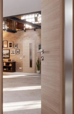 HÖRMANN Innentür Graueiche Quer Duradecor ProLine Mit Lichtausschnitt LA 24 Bandseitig -Türen Verkauf 2.3 innentueren baseline duradecor struktur la 24 b cross graueiche 211698 stilwelt closeup