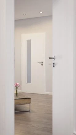 HÖRMANN Innentür Gebürstetes Weiß Duradecor ProLine Mit Lichtausschnitt LA 24 Bandseitig -Türen Verkauf 2.3 innentueren baseline duradecor struktur la 24 b gebuerstetes weiss 211696 stilwelt closeup