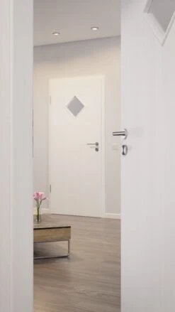 HÖRMANN Innentür Gebürstetes Weiß Duradecor ProLine Mit Lichtausschnitt LA 6 Raute -Türen Verkauf 2.3 innentueren baseline la 6 gebuerstetes weiss 214784 stilwelt closeup