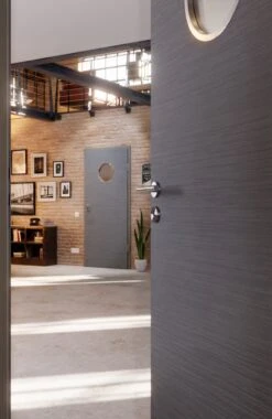 HÖRMANN Innentür Schiefer Staubgrau Duradecor Proline Concepto Mit Lichtausschnitt LA Bullauge -Türen Verkauf 2.3 innentueren concepto la bullauge cross schiefer staubgrau 226254 stilwelt closeup 1