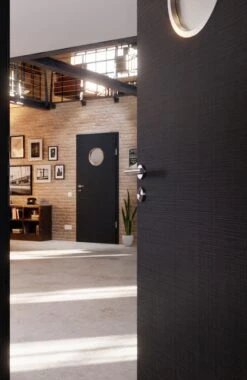 HÖRMANN Innentür Leinen Anthrazit Duradecor Proline Concepto Mit Lichtausschnitt LA Bullauge -Türen Verkauf 2.3 innentueren concepto la bullauge leinen anthrazit 187639 stilwelt closeup