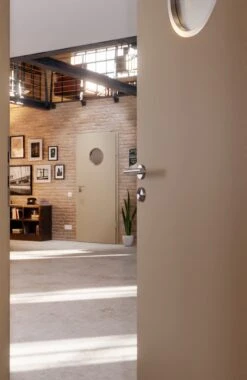 HÖRMANN Innentür Ultramatt Taupe Duradecor Proline Concepto Mit Lichtausschnitt LA Bullauge -Türen Verkauf 2.3 innentueren concepto la bullauge ultramatt taupe 187548 stilwelt closeup 1