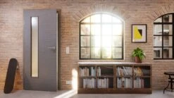 HÖRMANN Innentür Schiefer Staubgrau Duradecor Proline Concepto Mit Lichtausschnitt LA 24 Bandseitig -Türen Verkauf 2.4 innentueren concepto la 24 b cross schiefer staubgrau 226263 stilwelt detail 1