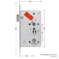Hörmann Einsteck Rohrprofilschloss 1306 Für Nebentüren, PZ, Rechts -Türen Verkauf 3040516 hoermann einsteck rohrprofilschloss 1306 fuer nebentueren pz rechts seitenansicht masse