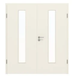 HÖRMANN Doppelflügeltür Reinweiß RAL 9010 Lack ProLine Mit Lichtausschnitt LA 24 Mittig Mit Zarge